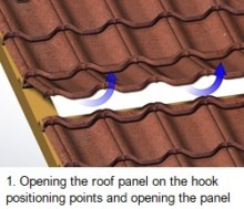 1. Opening the roof panel on the hook positioning points and opening the panel as shown on the picture.