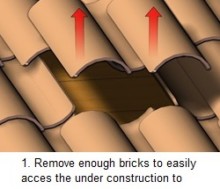 1. Remove enough bricks to easily acces the under construction to mount the hook.